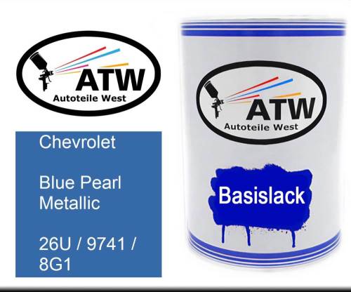 Chevrolet, Blue Pearl Metallic, 26U / 9741 / 8G1: 500ml Lackdose, von ATW Autoteile West.